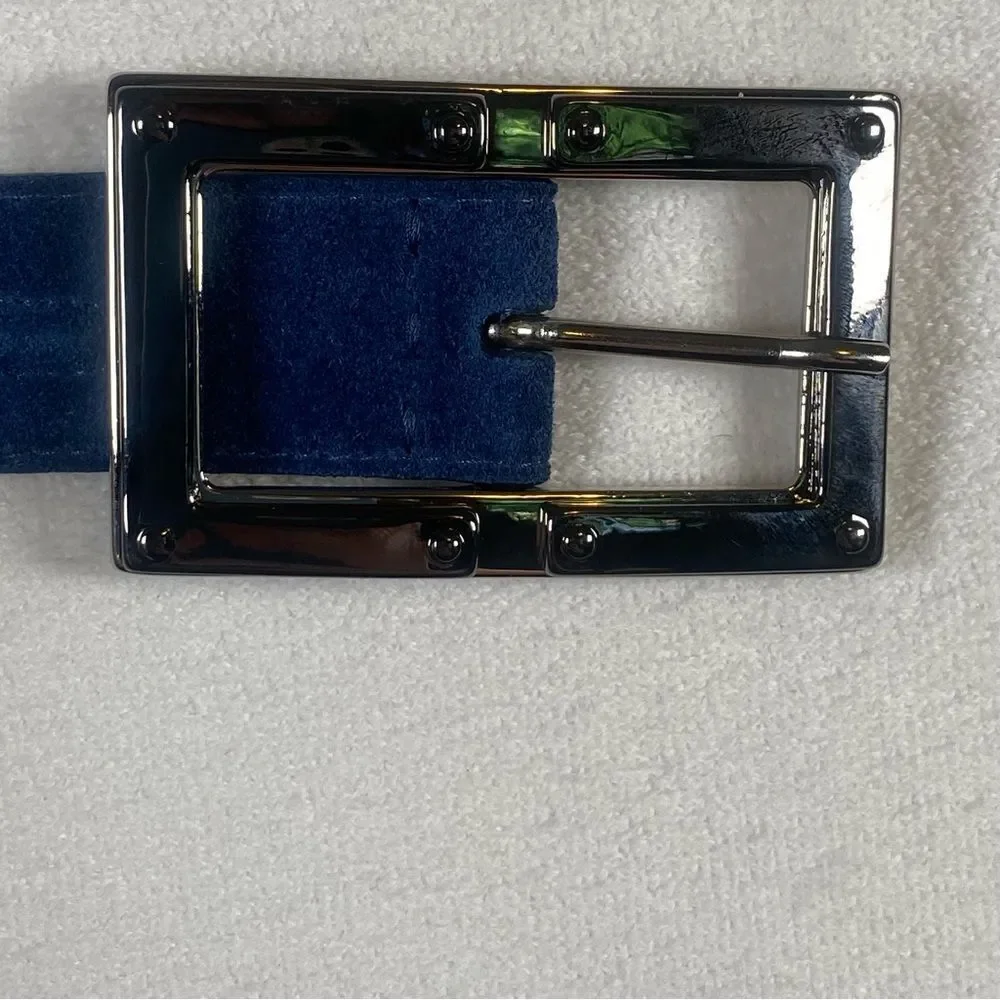 Per Se Blue Suede Belt W/2 Tone Silver Buckle